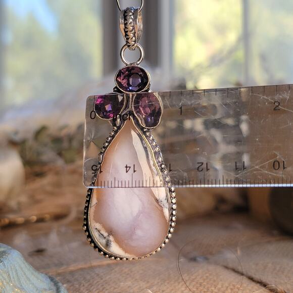 Captivating Montana Agate Pendant, Sterling Silver Necklace With Amethyst Accent - Picture 9 of 10